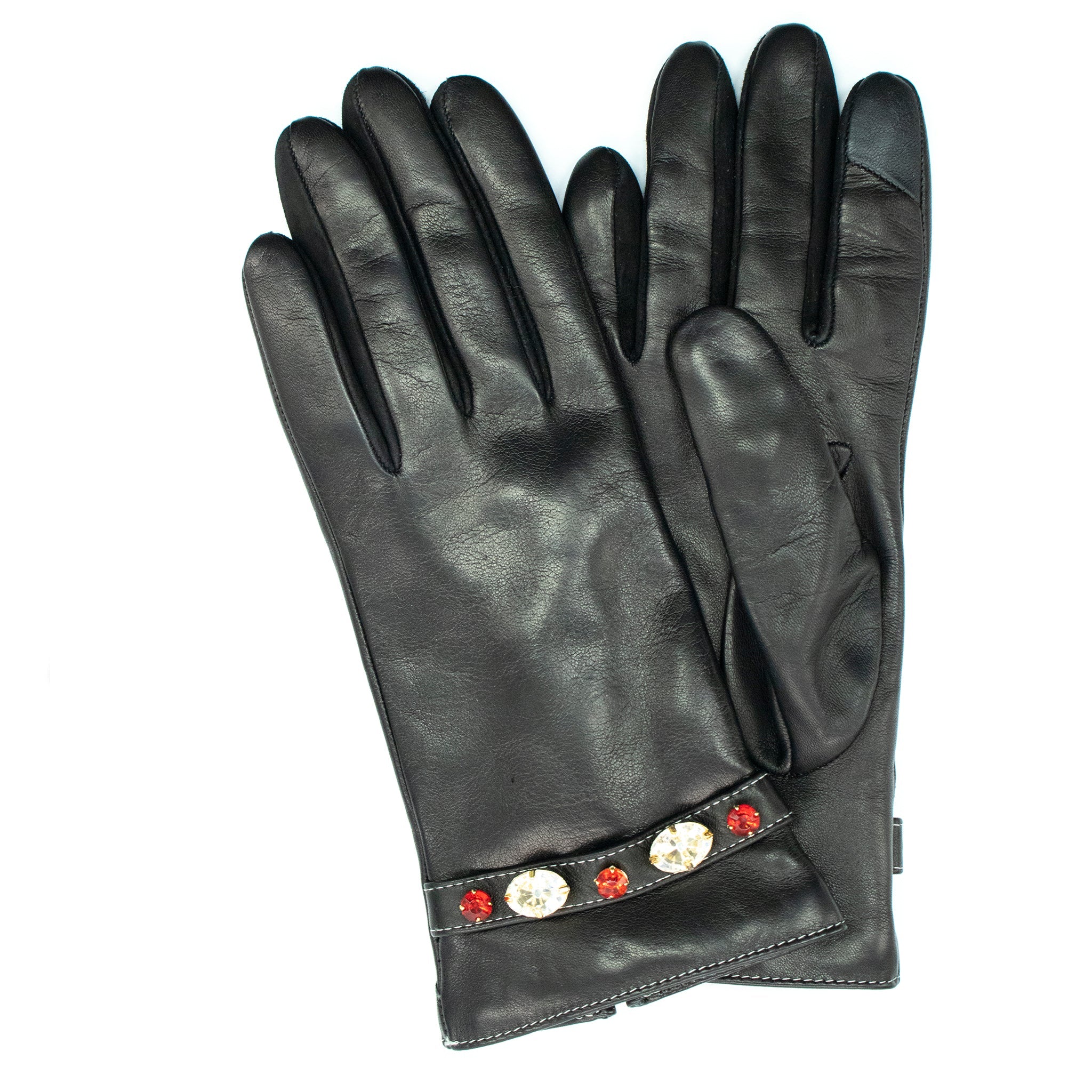 TECH LEATHER GLOVES WITH STONES-1