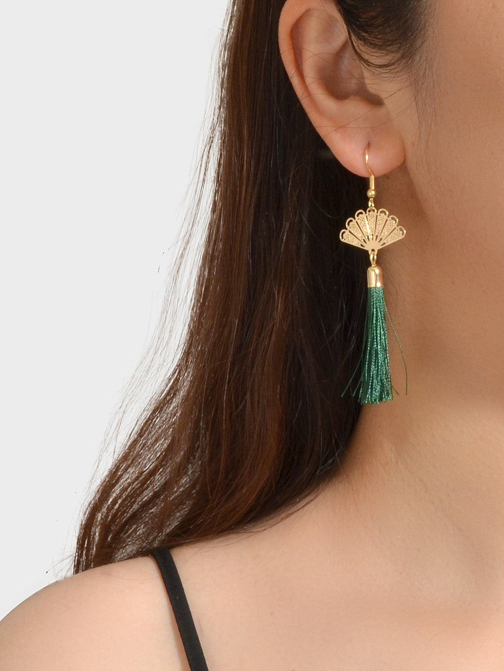 Ethnic Traditional Gold Sector Tassel Dangle Pendant Earrings American Jewellery-0