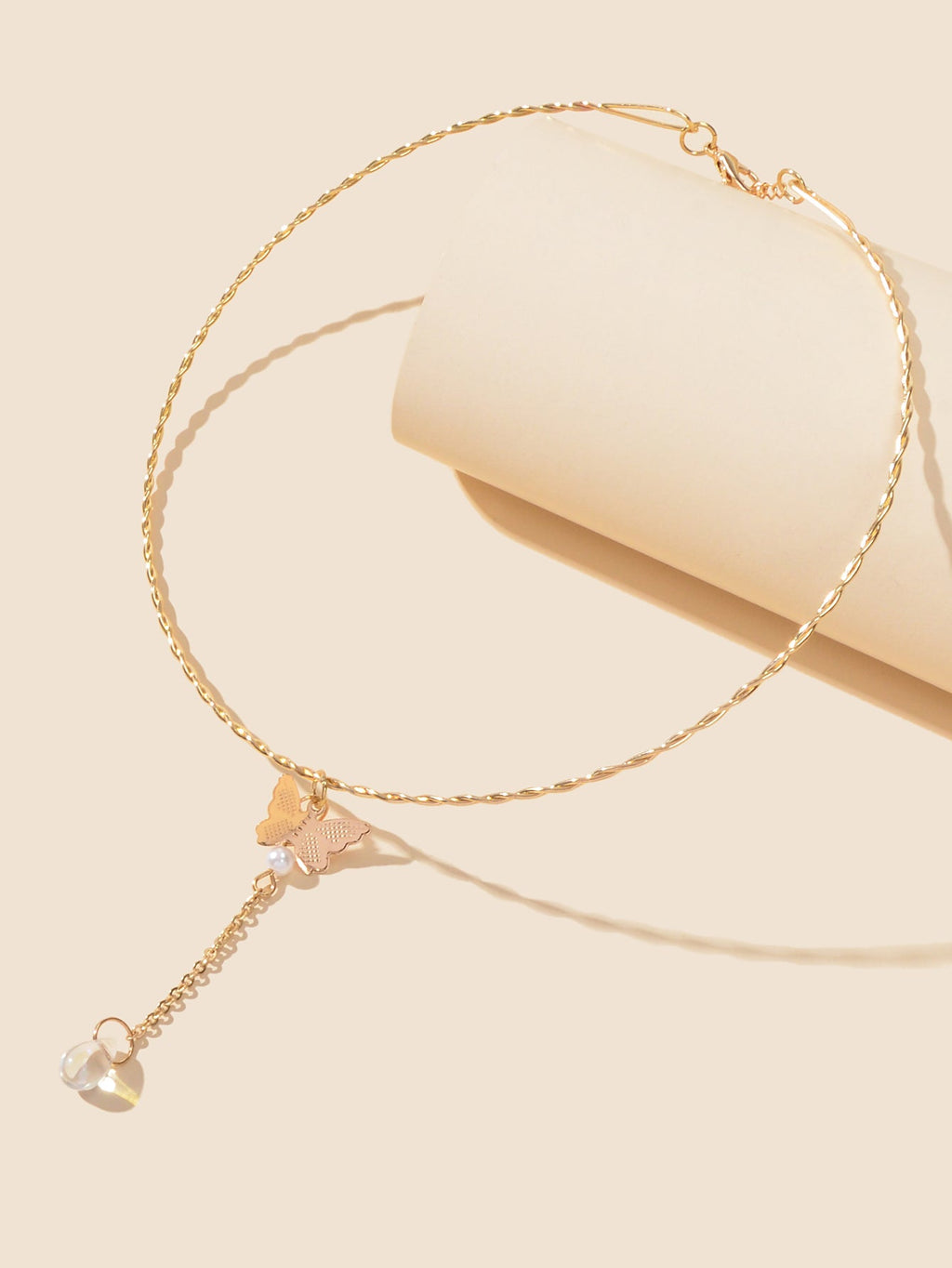 Designer Jewelry Gold Short Choker Collar Butterfly Beads Charm Trendy Necklace-1