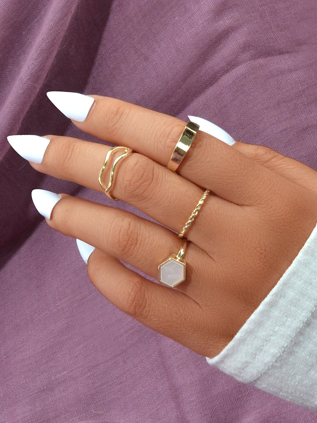 Multiple 4 pcs Square Geometric Gold Metal Knuckle Stackable Midi Rings Set Gift-0