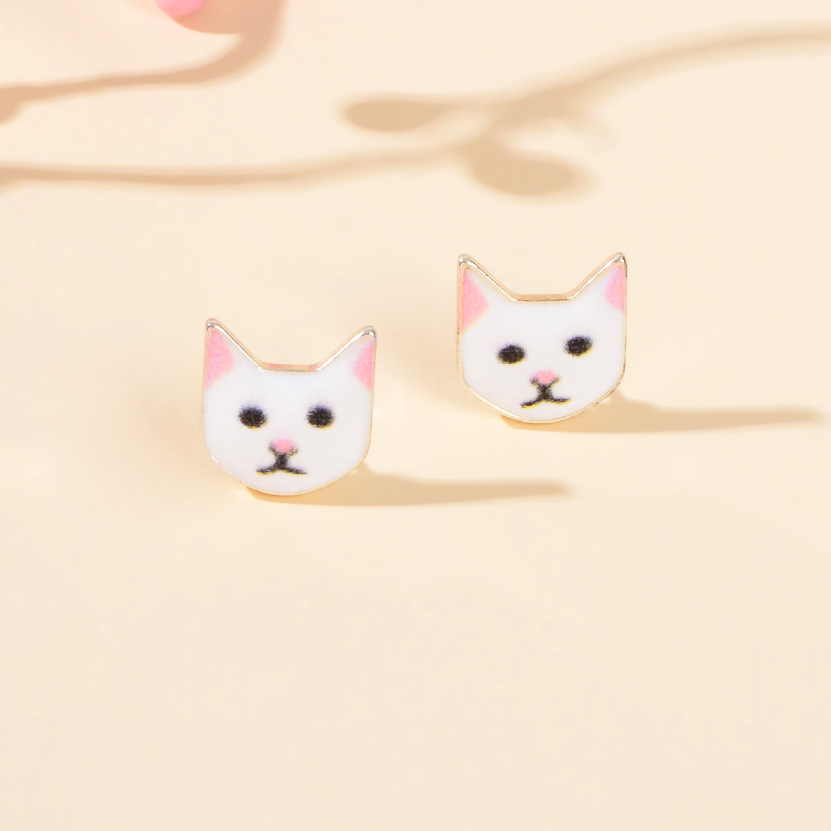 Funny White Enamel Cartoon Cat Stud Pierced Earrings Girls Animal Jewellery Gift-0