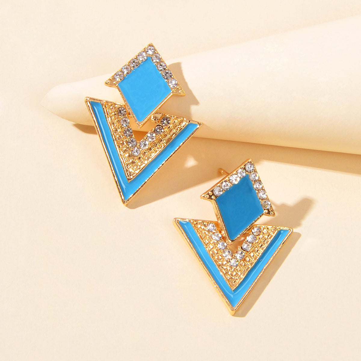 Costume Jewellery Rhinestone Enamel Triangle Geometric Stud Bridal Earrings Gift-4