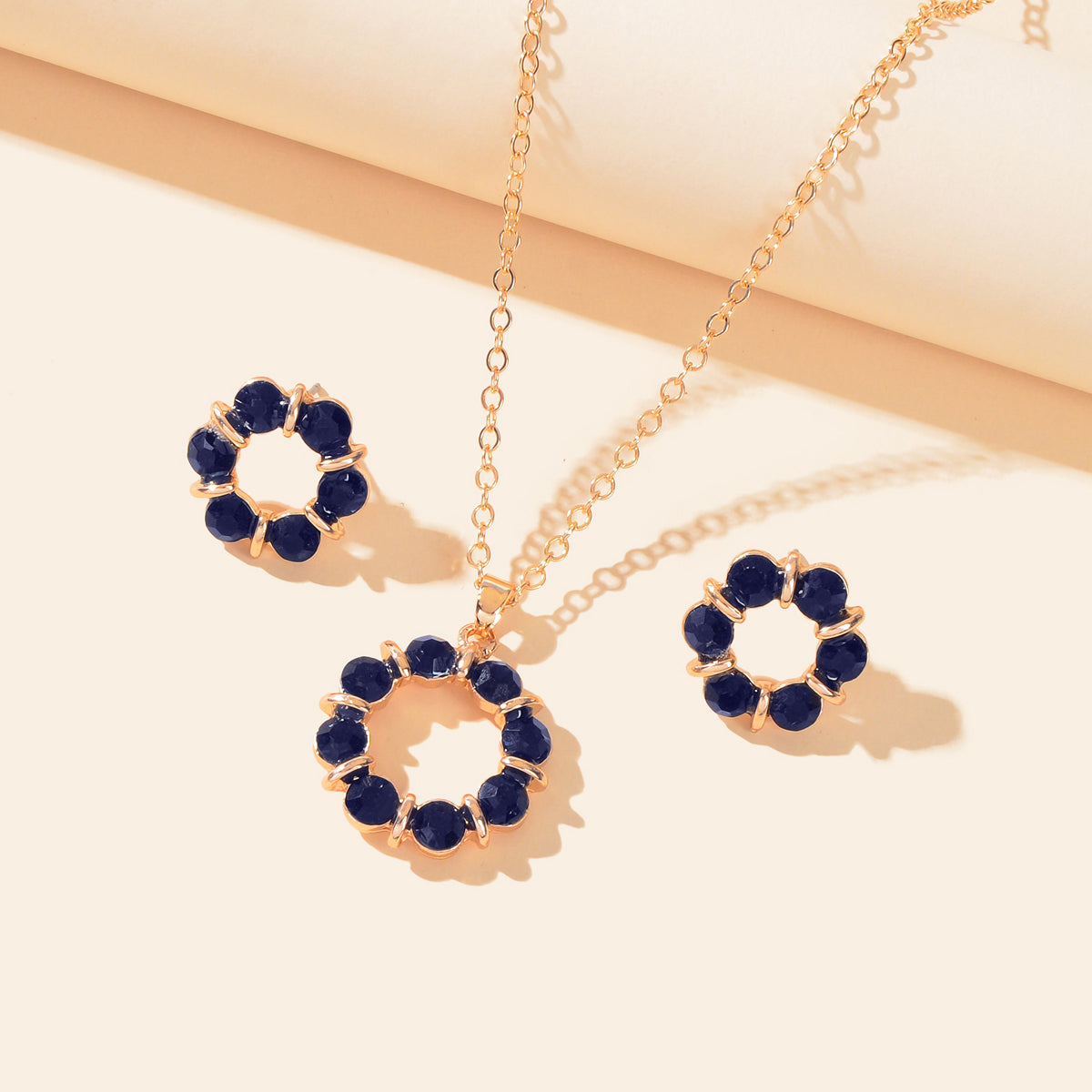 Colourful Rhinestone Flower Jewellry Set Round Charm Necklace Girl Stud Earrings-9