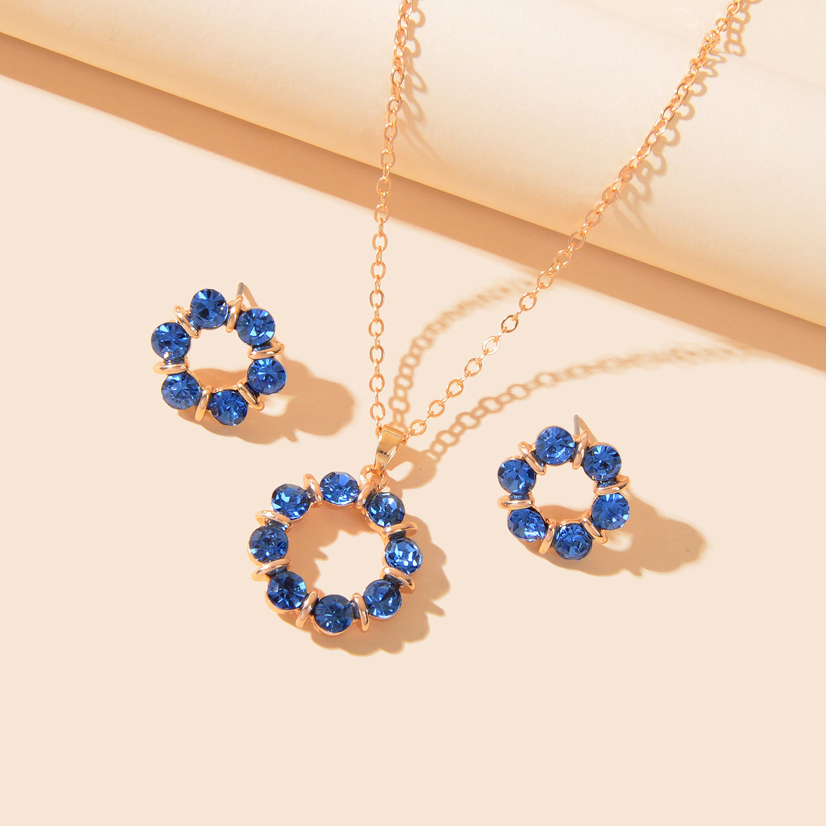 Colourful Rhinestone Flower Jewellry Set Round Charm Necklace Girl Stud Earrings-6