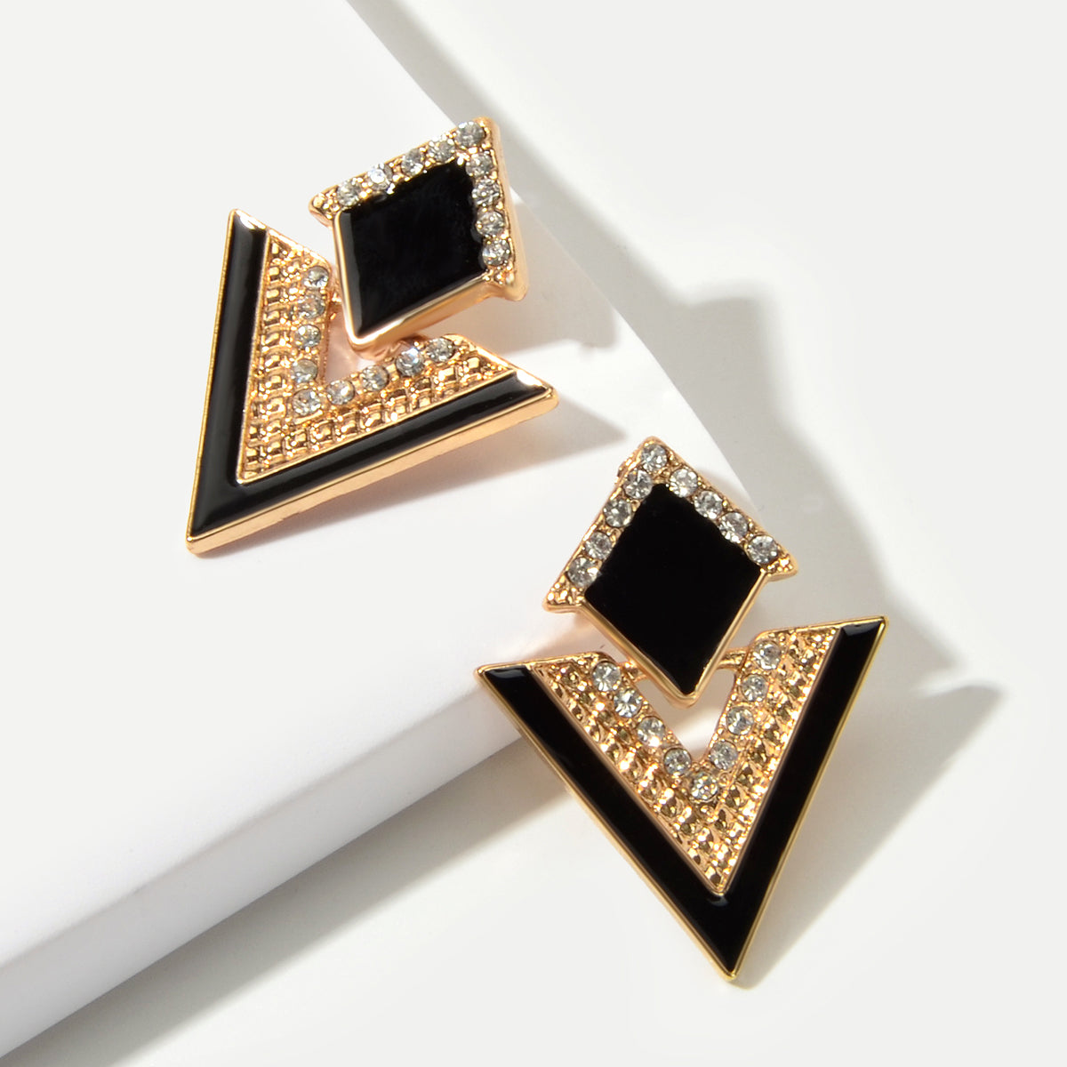 Costume Jewellery Rhinestone Enamel Triangle Geometric Stud Bridal Earrings Gift-0