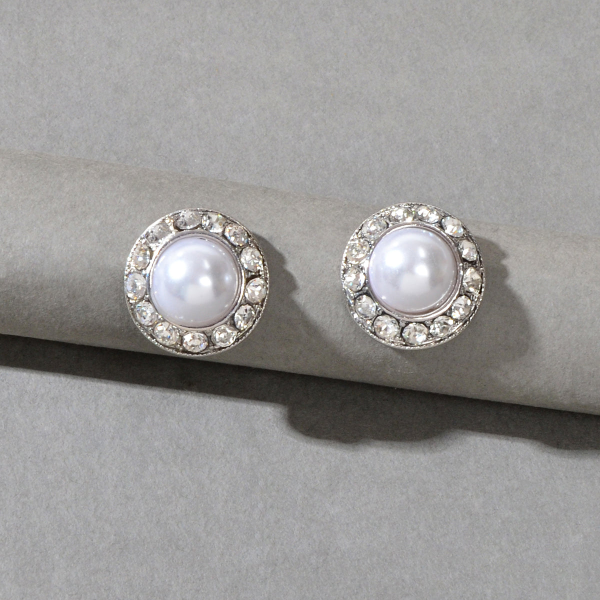 Elegant Sparkling Pearl Cubic Zirconia Round Stud Bridal Wedding Gift Earrings-0