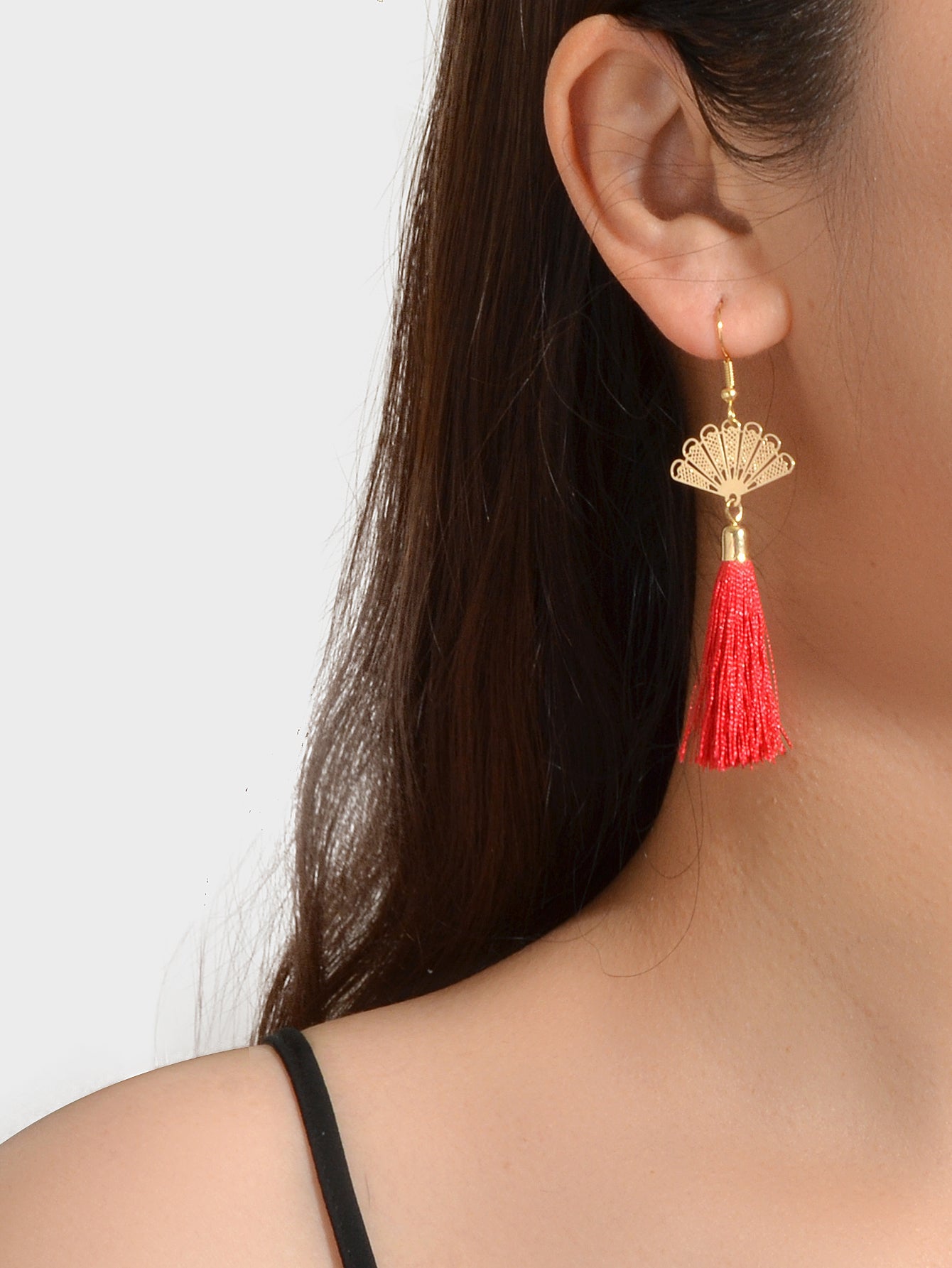 Ethnic Traditional Gold Sector Tassel Dangle Pendant Earrings American Jewellery-4