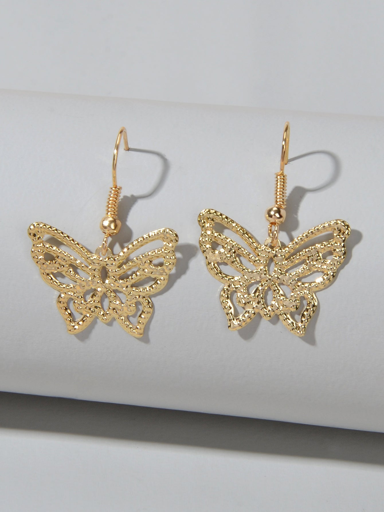 Cute Funny Trendy Gold Metal Hollow out Butterfly Minimalist Dangle Earrings-0