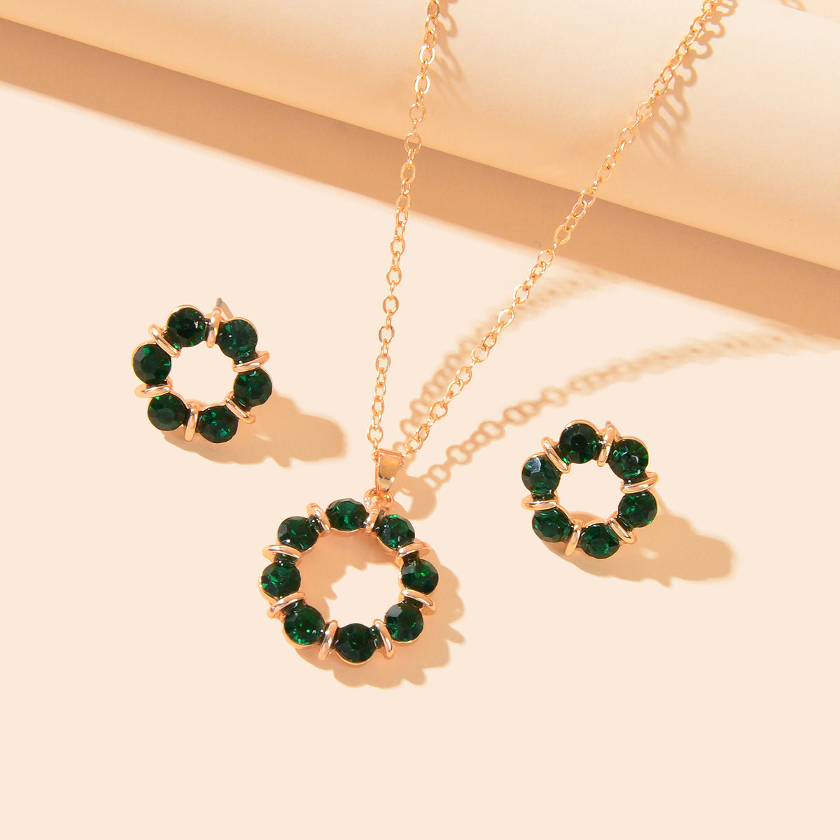 Colourful Rhinestone Flower Jewellry Set Round Charm Necklace Girl Stud Earrings-8