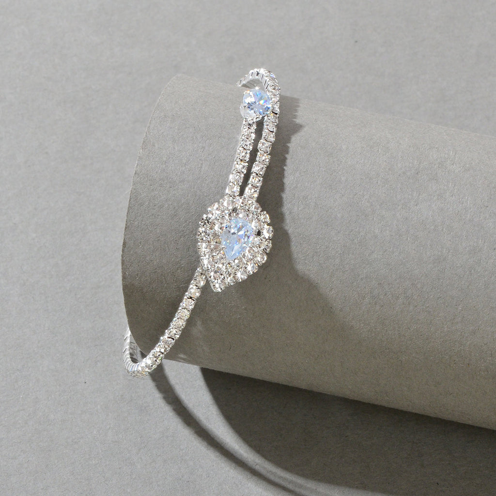 Perfect Wedding Engagement Jewellery Full Zirconia Decor Silver Bangle Bracelet-0