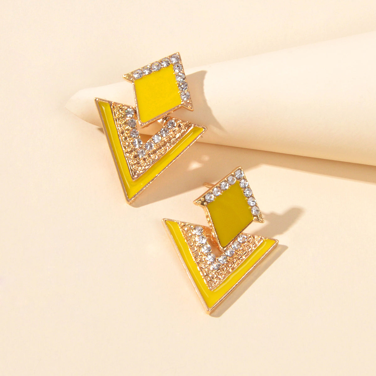 Costume Jewellery Rhinestone Enamel Triangle Geometric Stud Bridal Earrings Gift-5