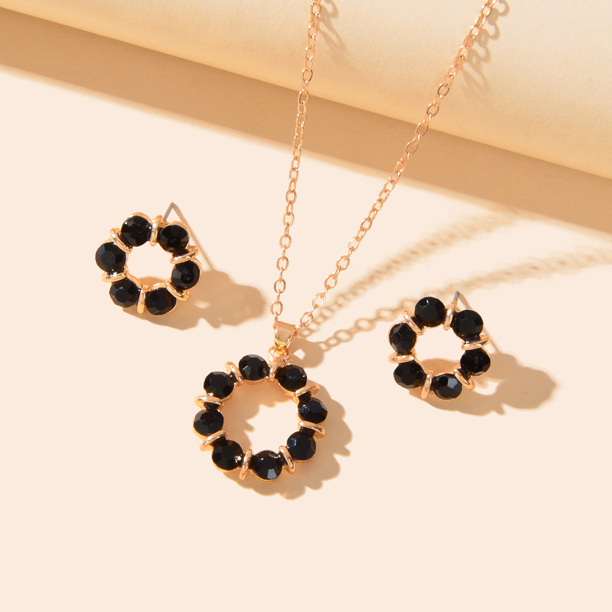 Colourful Rhinestone Flower Jewellry Set Round Charm Necklace Girl Stud Earrings-10