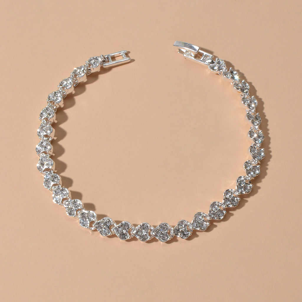 Feelontop Heart Jewellery Silver Chain Cubic Zirconia Tennis Collection Bracelet-0