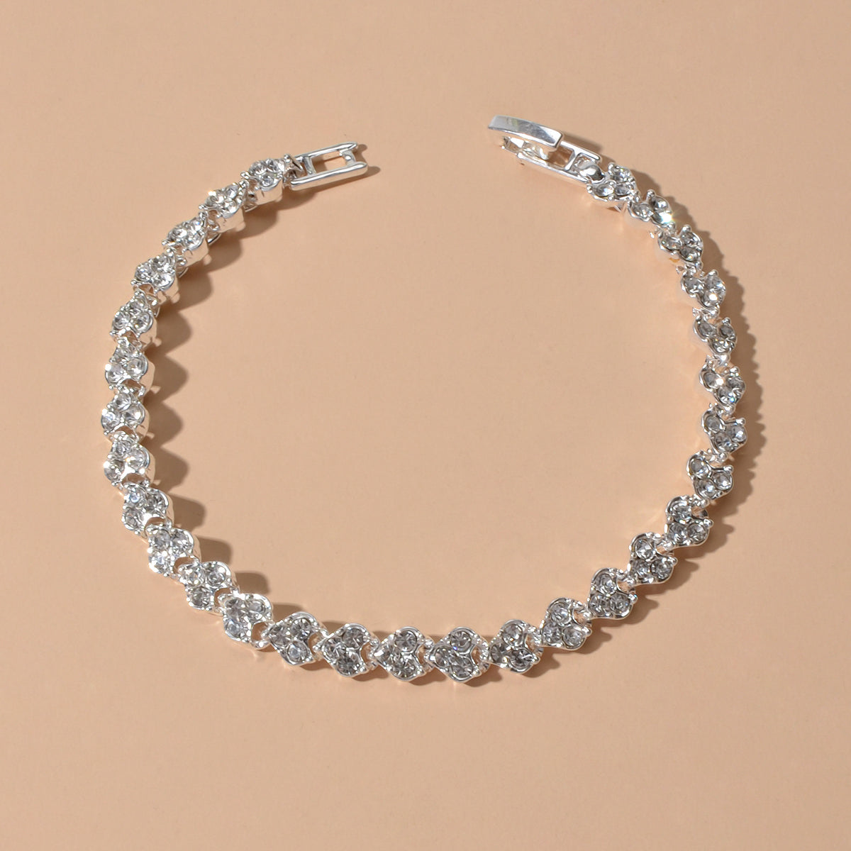 Feelontop Heart Jewellery Silver Chain Cubic Zirconia Tennis Collection Bracelet-0