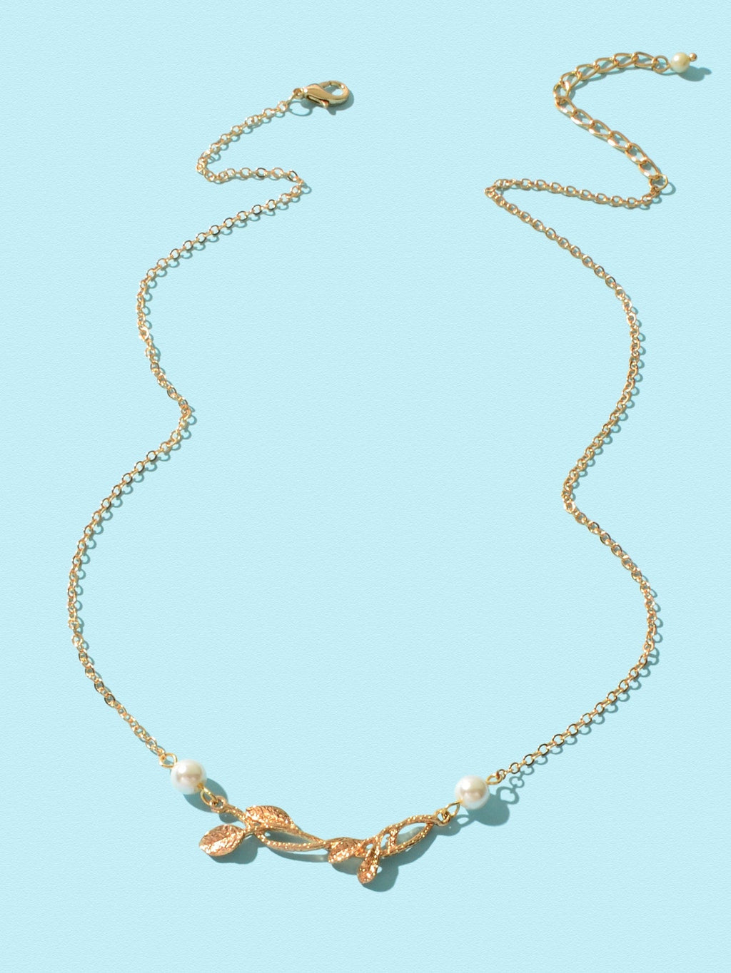 Golden Floral Elegance Long Leaf Pendant Necklace - Timeless Charm Jewellery-1