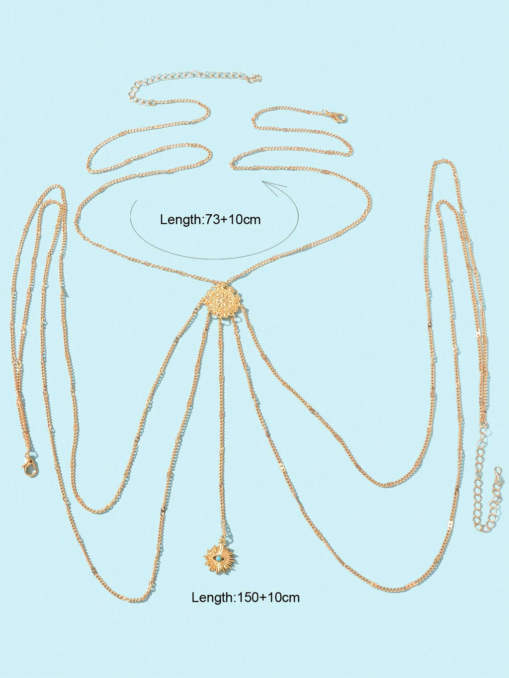 Boho Chic Layered Eye Charm Body Chain Women Crossover Bikini Rave Nightclub Body Jewelry-1