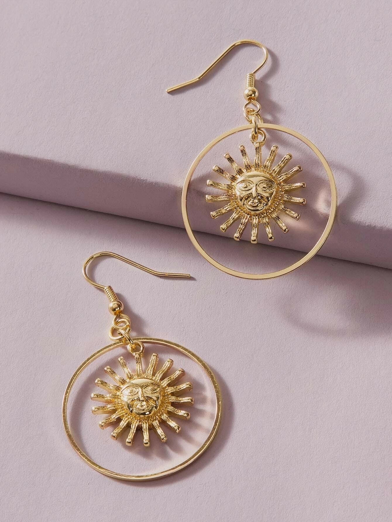 Gold Circle Sun Drop Earrings Stunning Women Teen Accessories Party Gift Jewelry-0