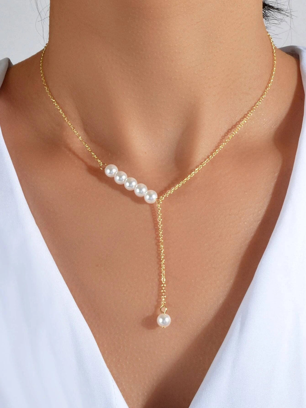 Luxurious jewellery Pearl Gold Silver Chain Y Shape Pendant Necklace Accessories-0
