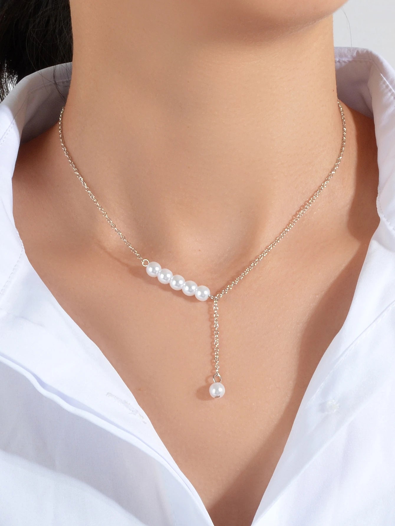 Luxurious jewellery Pearl Gold Silver Chain Y Shape Pendant Necklace Accessories-4