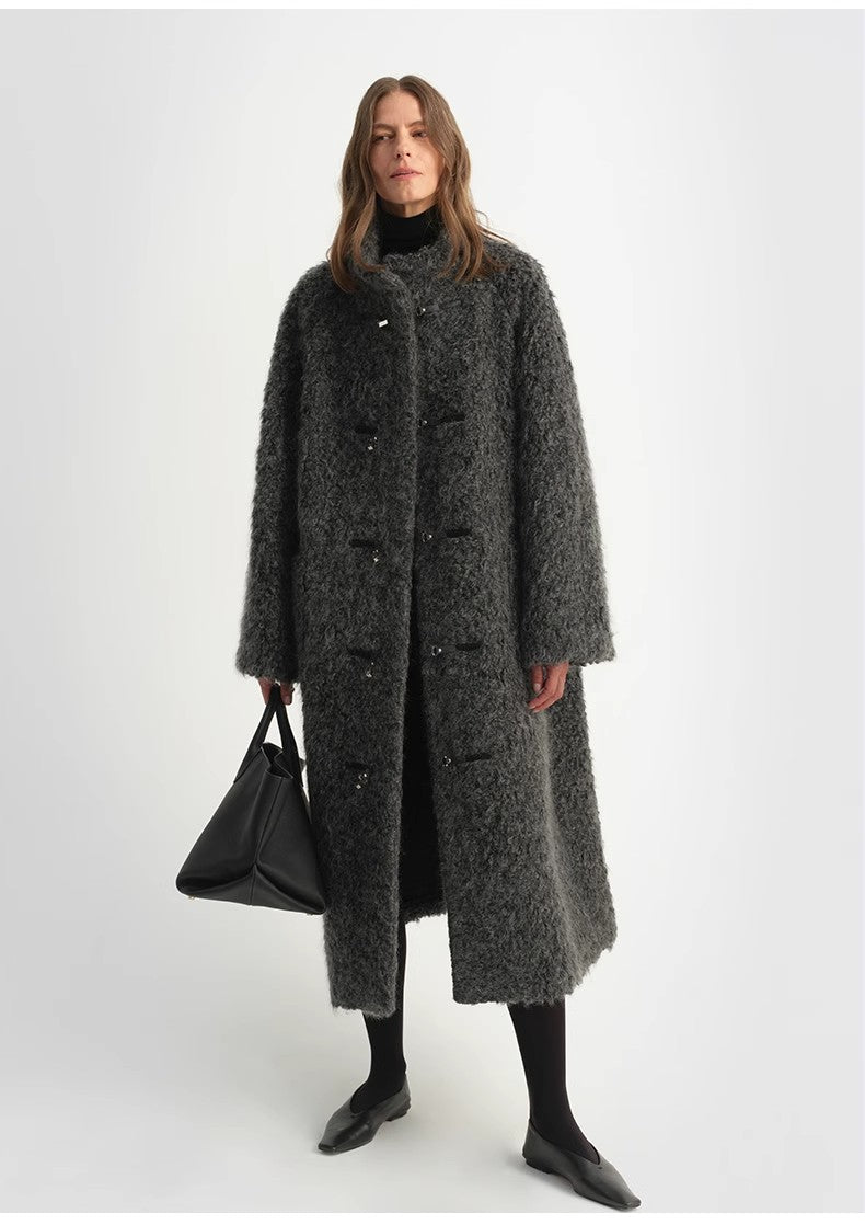 "Parisian Affair"Circle Long Fur Toggle Coat for Women-1