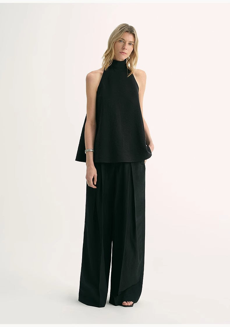 Luxury mulberry silk wrinkle-resistant small high collar A-line sleeveless top vest for women-0