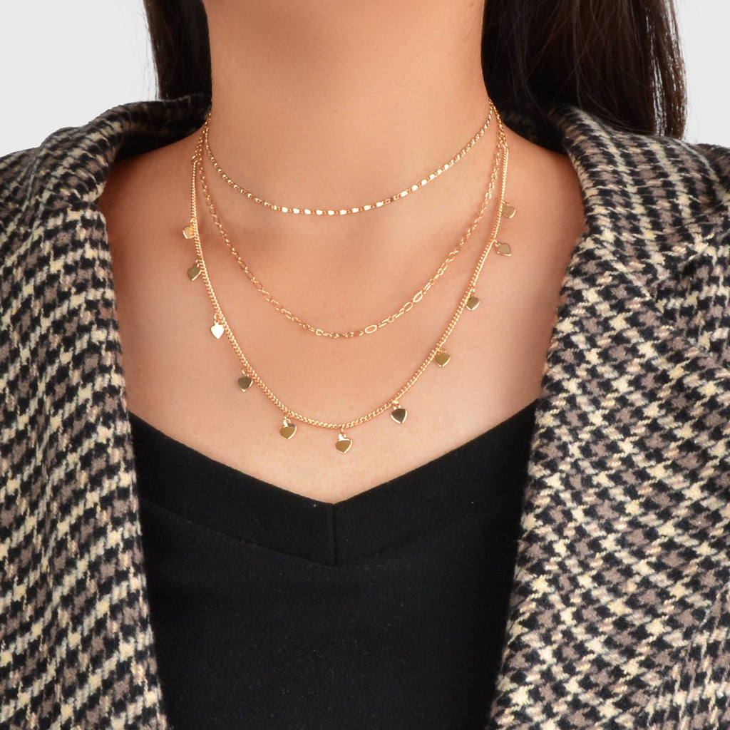 Boho Chic Jewelry Multi-layer Gold Chain Heart Charm Necklace Trendy Accessories-0