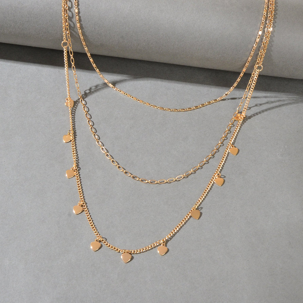 Boho Chic Jewelry Multi-layer Gold Chain Heart Charm Necklace Trendy Accessories-1