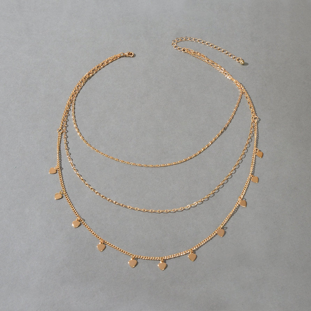 Boho Chic Jewelry Multi-layer Gold Chain Heart Charm Necklace Trendy Accessories-2