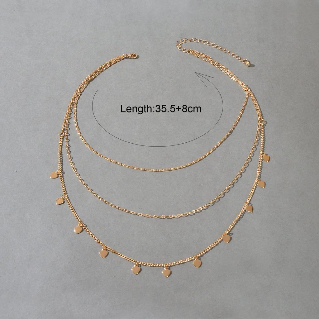 Boho Chic Jewelry Multi-layer Gold Chain Heart Charm Necklace Trendy Accessories-3