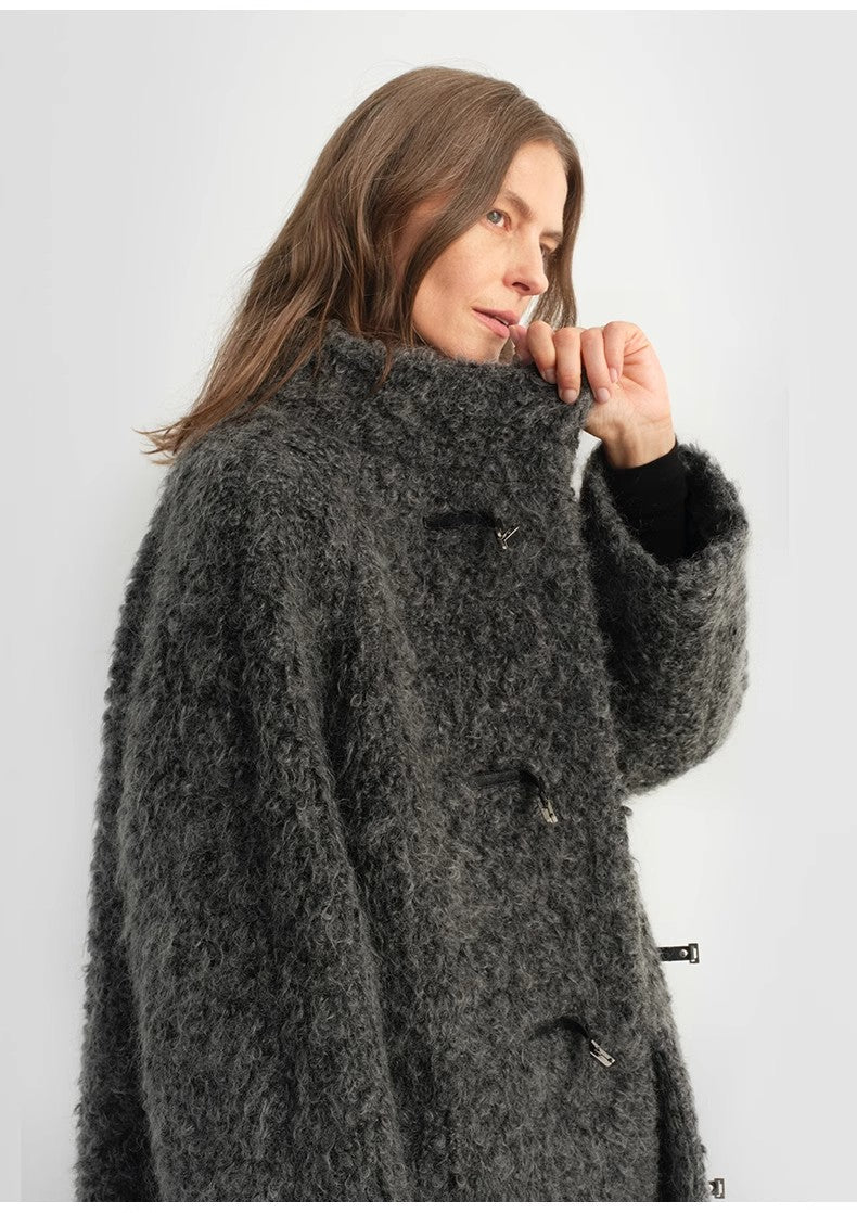 "Parisian Affair"Circle Long Fur Toggle Coat for Women-3
