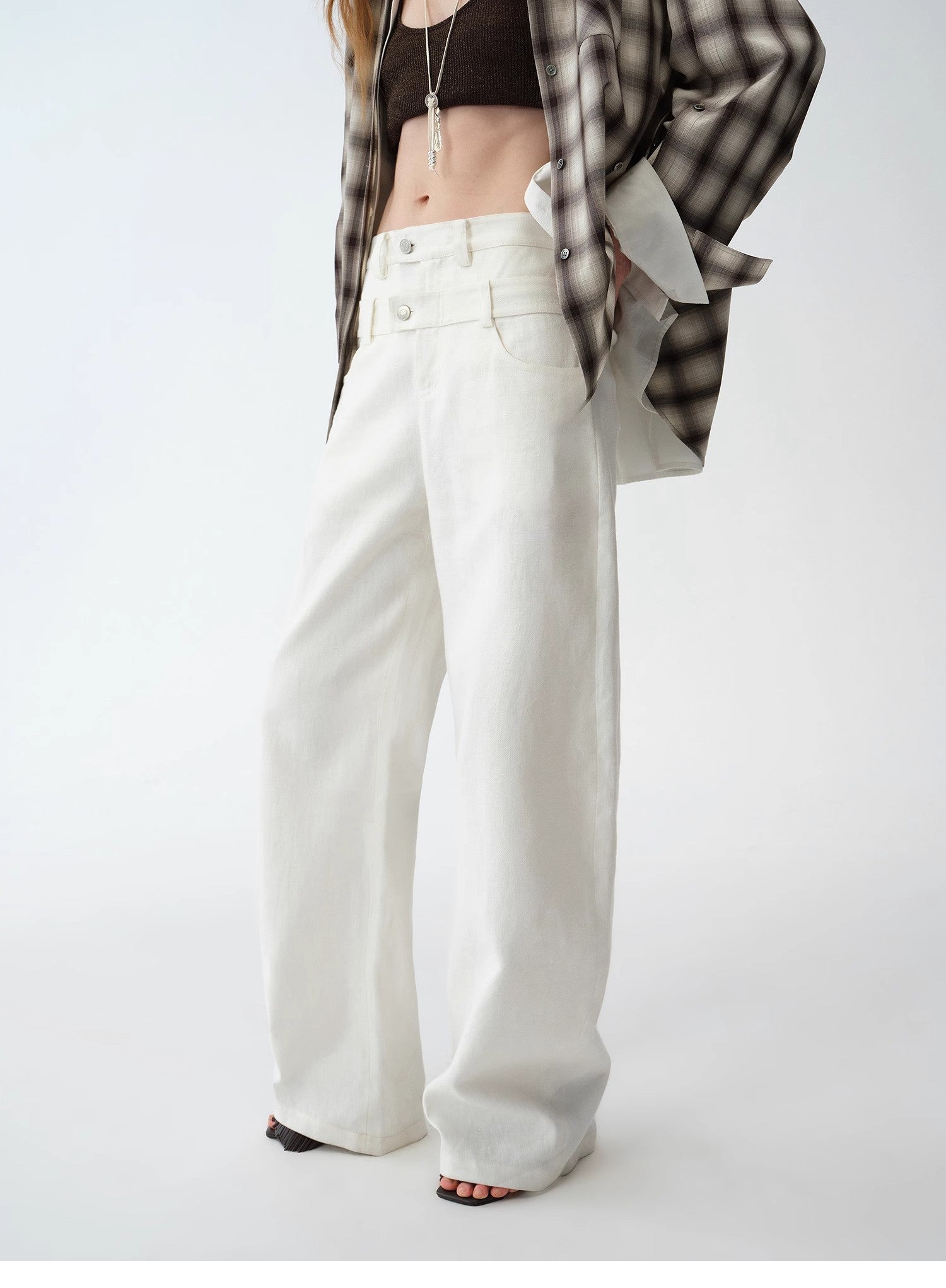 Old Money Style Linen Cut Scimitar Pants"Weiss Love Letter"-4