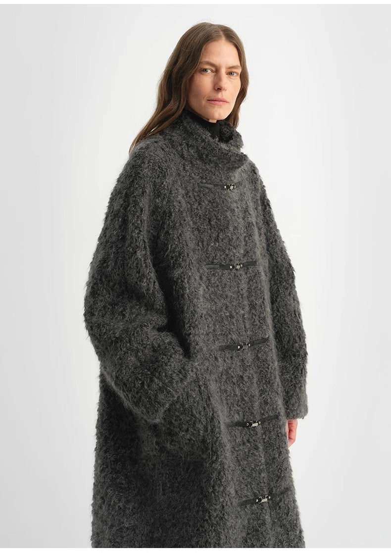 "Parisian Affair"Circle Long Fur Toggle Coat for Women-4