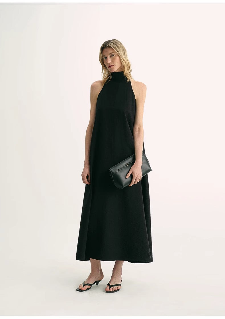 Luxury mulberry silk wrinkle-resistant small high collar A-line summer beach Dresses for women-0