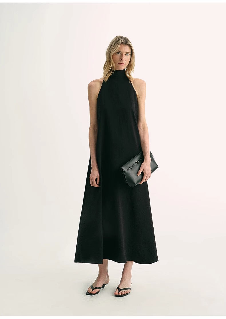 Luxury mulberry silk wrinkle-resistant small high collar A-line summer beach Dresses for women-1