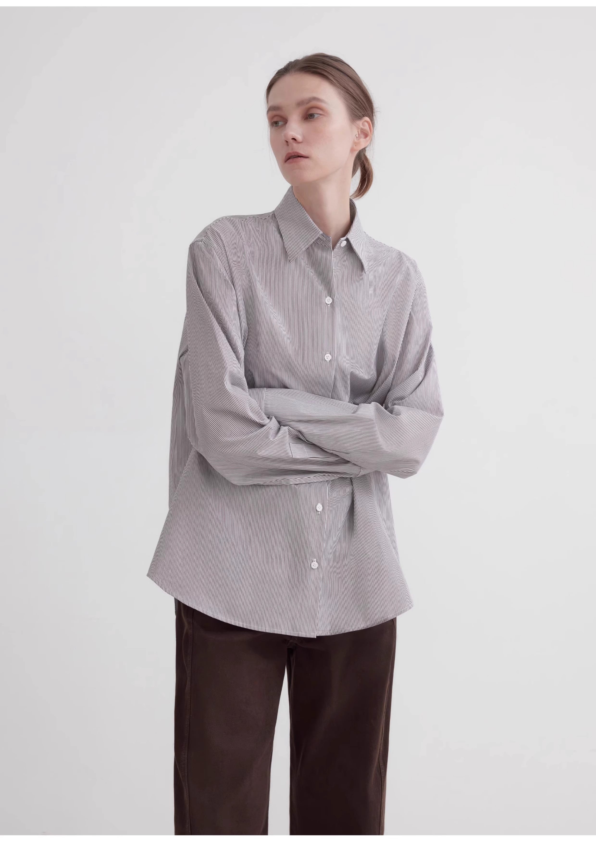 Plaid shirt commuting inner top high-end long-sleeved "Independence Song"-4