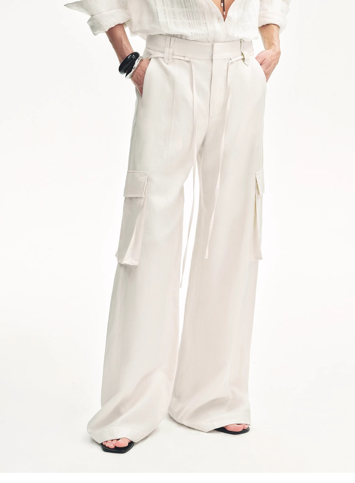 Tencel linen workwear style wide-leg casual pants"Rhythm in the Same Frequency"-1