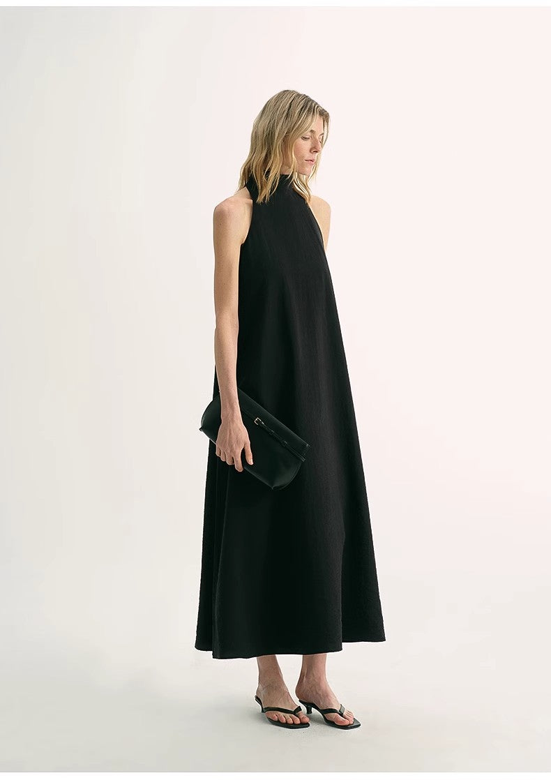 Luxury mulberry silk wrinkle-resistant small high collar A-line summer beach Dresses for women-2