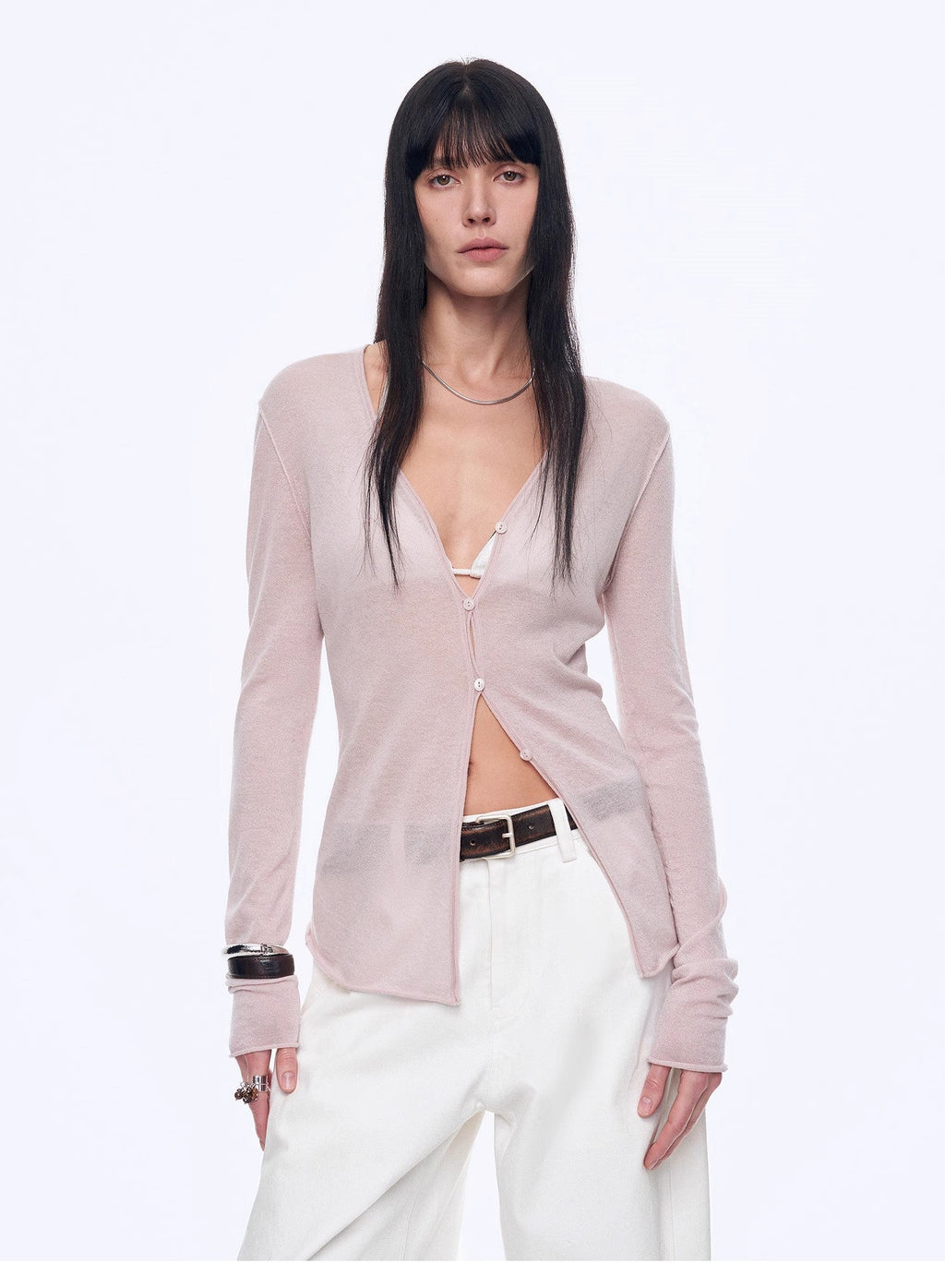 "Long Island Vacation" wool blend V-neck straight shoulder knitted cardigan spring-4