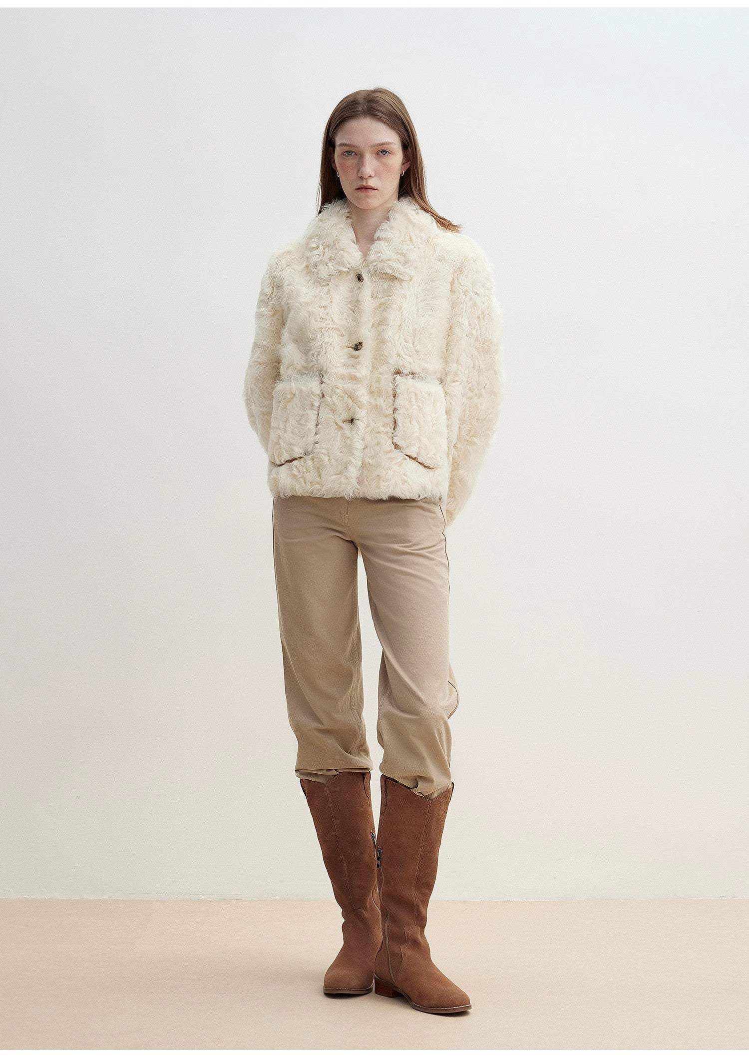 "Rachel" frost-smudged two-tone sheepskin lapel coat-0