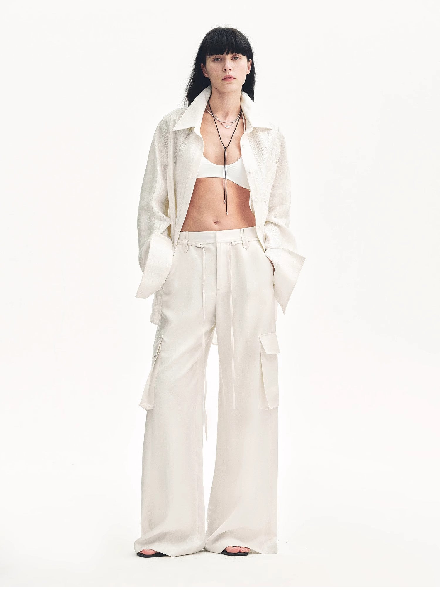 Tencel linen workwear style wide-leg casual pants"Rhythm in the Same Frequency"-0