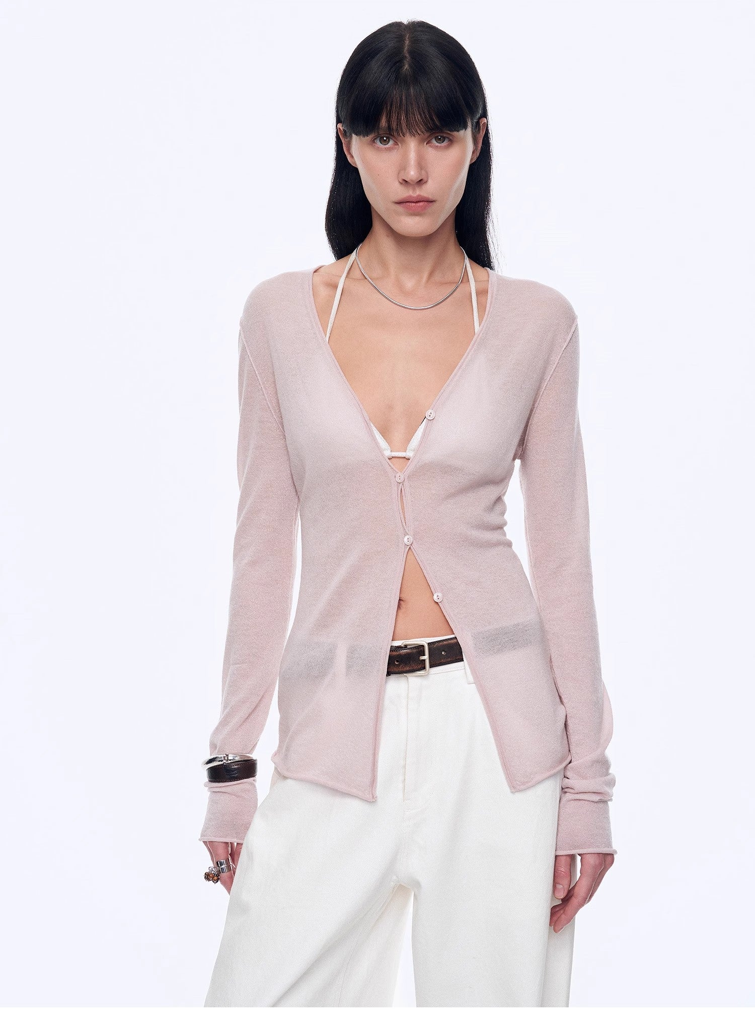 "Long Island Vacation" wool blend V-neck straight shoulder knitted cardigan spring-1