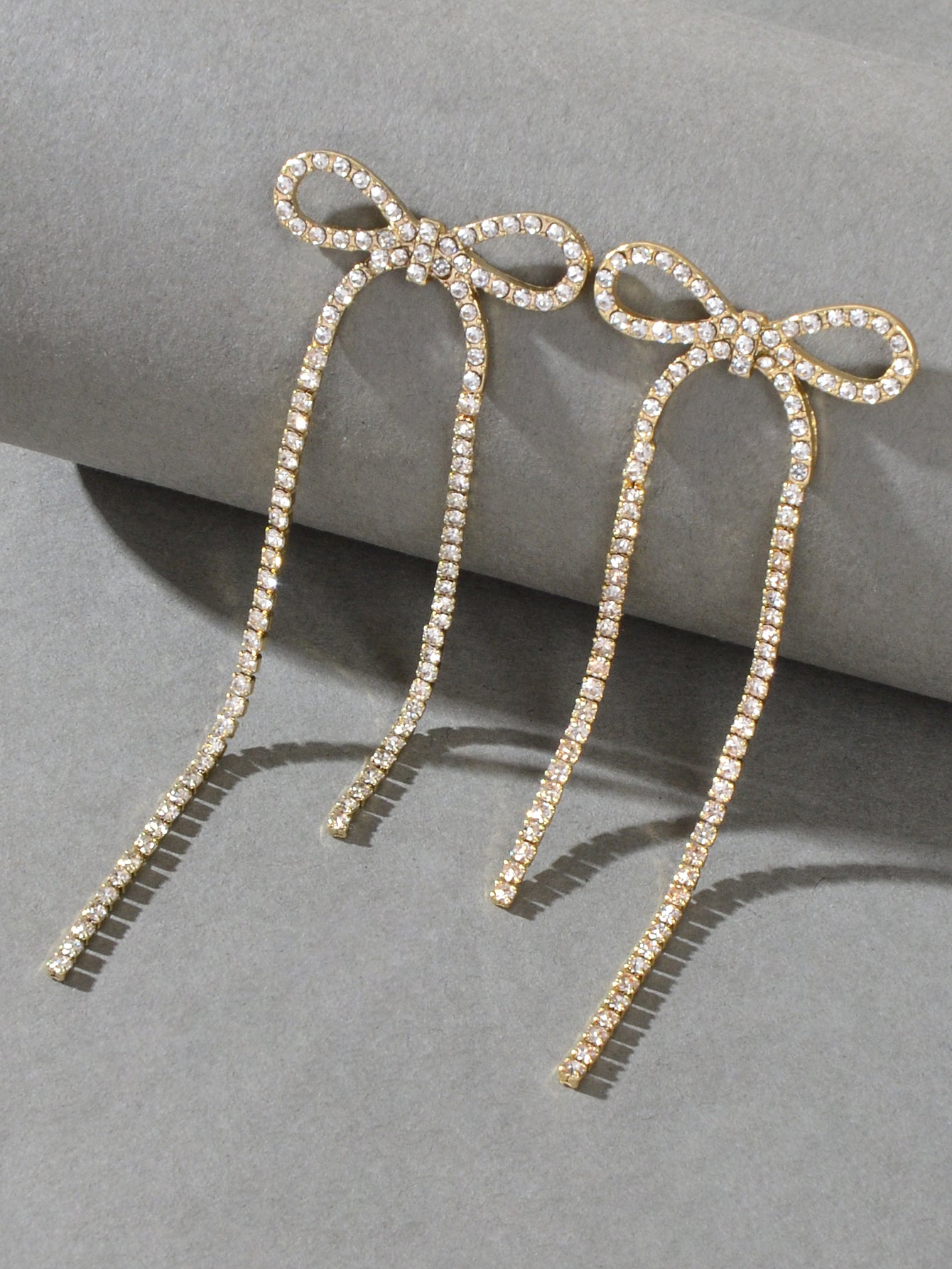 Clear Rhinestone Crystal Tassel Sparkle Bow Tie Dangle Bridal Wedding Earrings-1