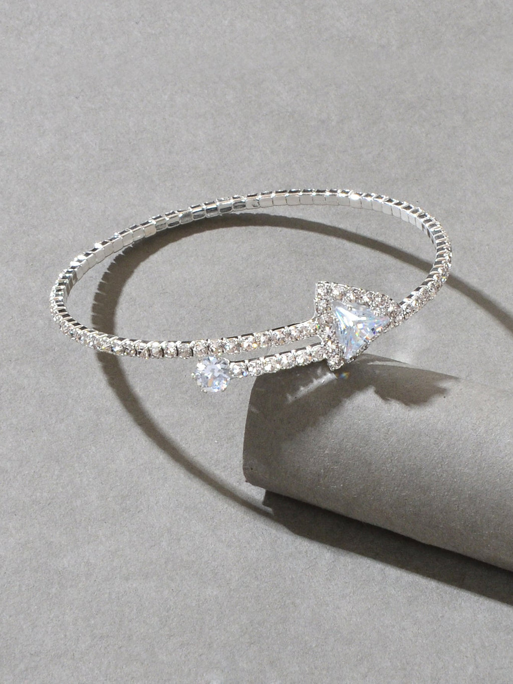 Sparkly Anniversary Gift Rhinestone Silver Arrow Bangle Wedding Bridal Bracelet-1