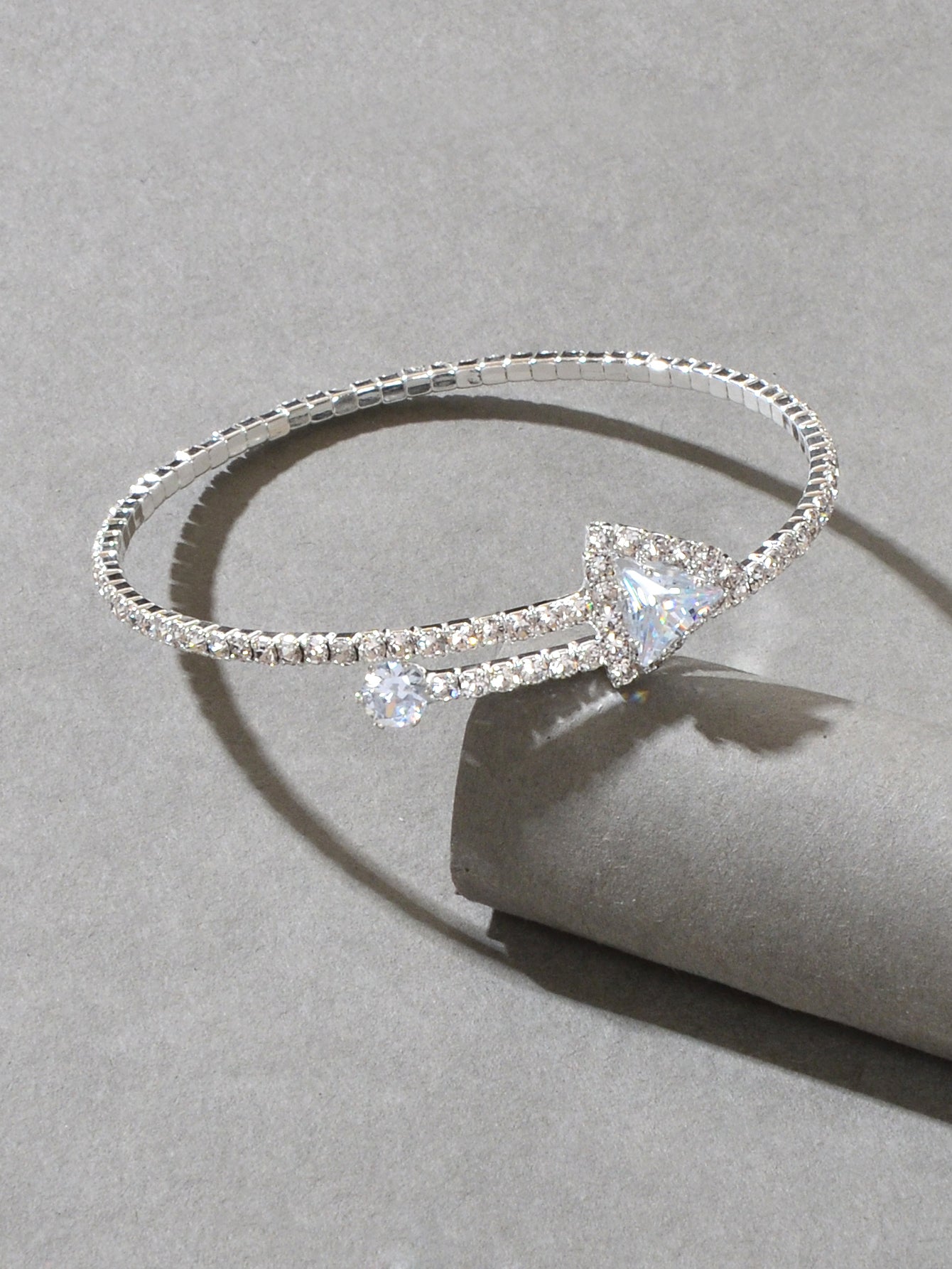 Sparkly Anniversary Gift Rhinestone Silver Arrow Bangle Wedding Bridal Bracelet-1