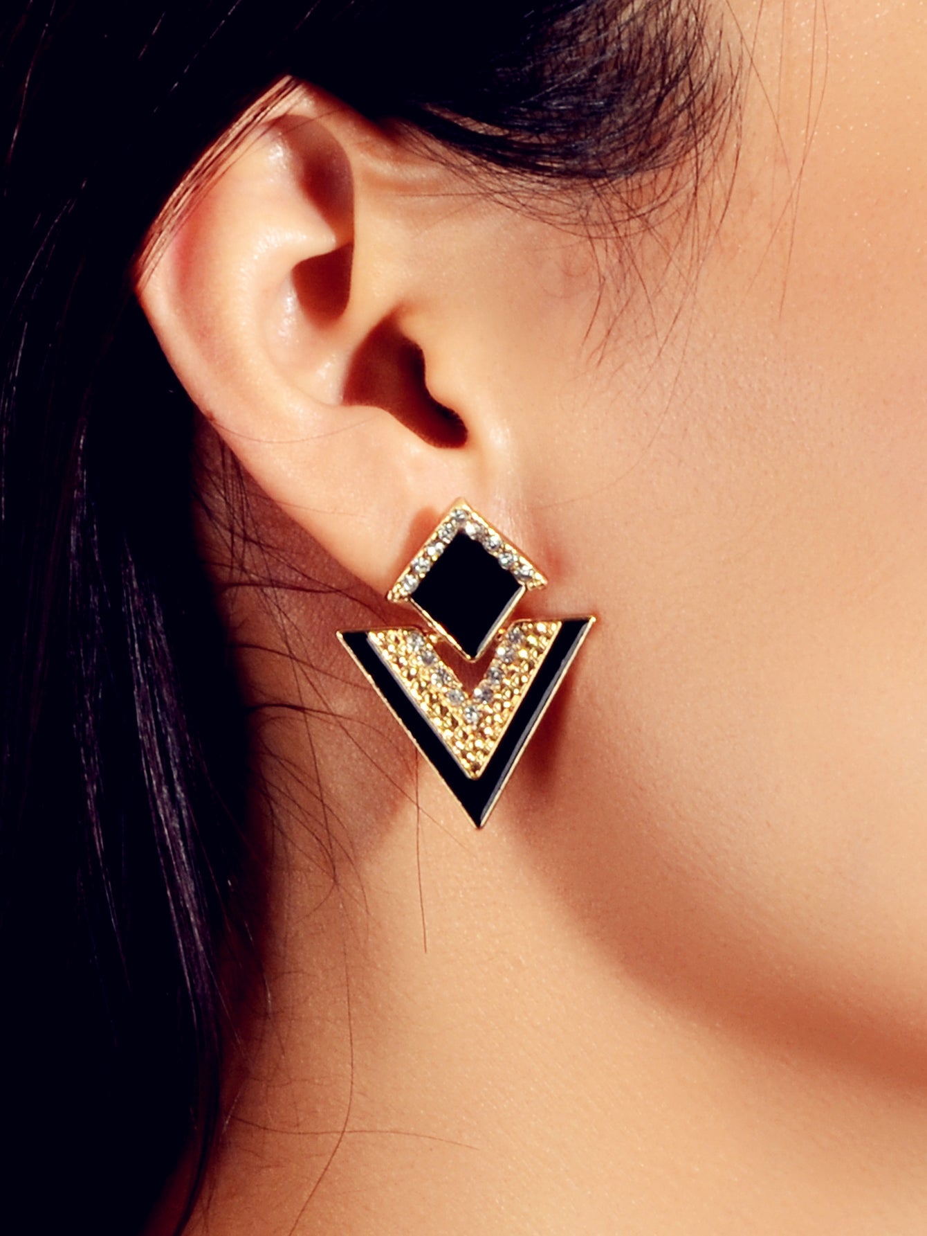 Costume Jewellery Rhinestone Enamel Triangle Geometric Stud Bridal Earrings Gift-1