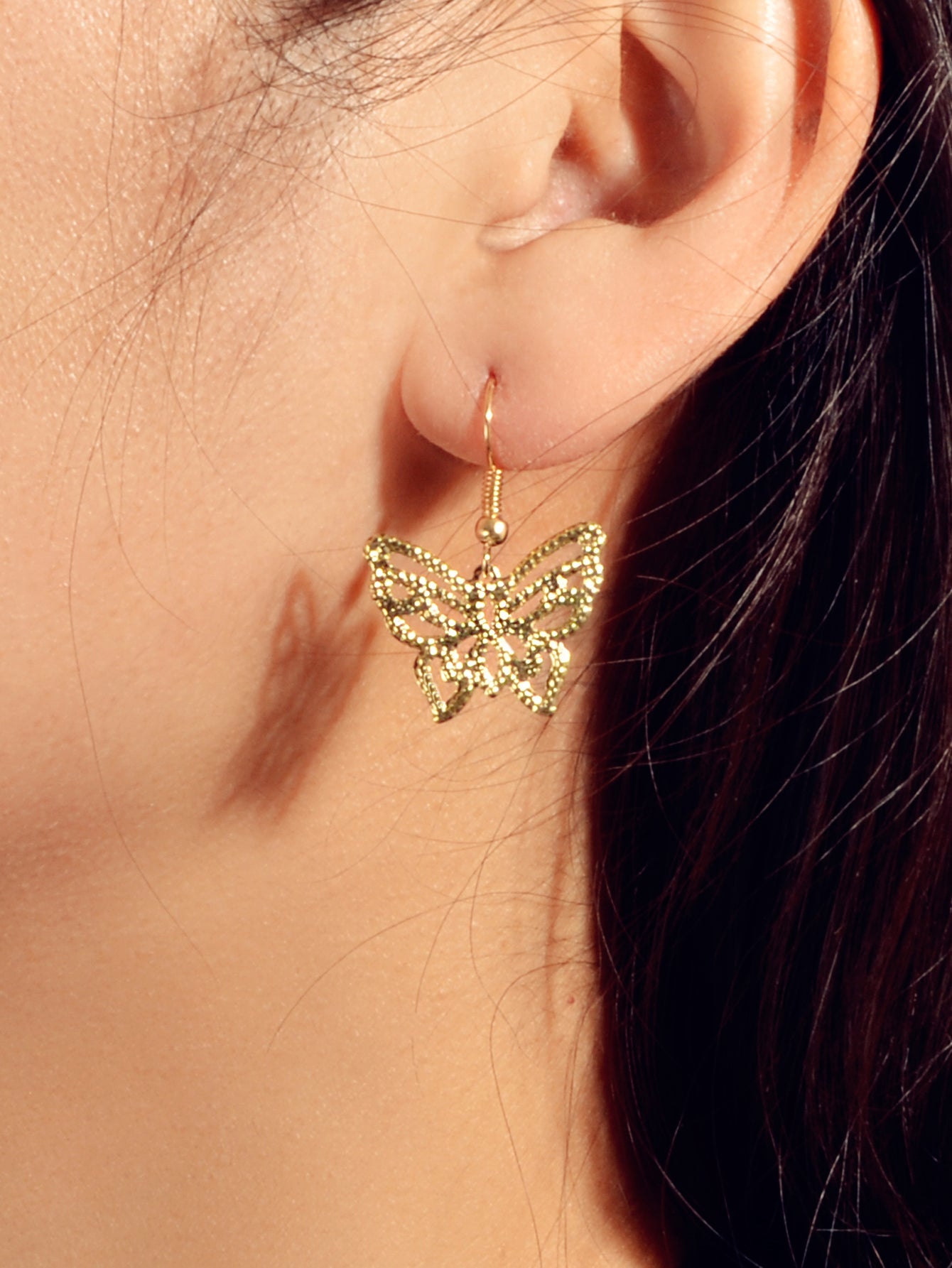 Cute Funny Trendy Gold Metal Hollow out Butterfly Minimalist Dangle Earrings-1