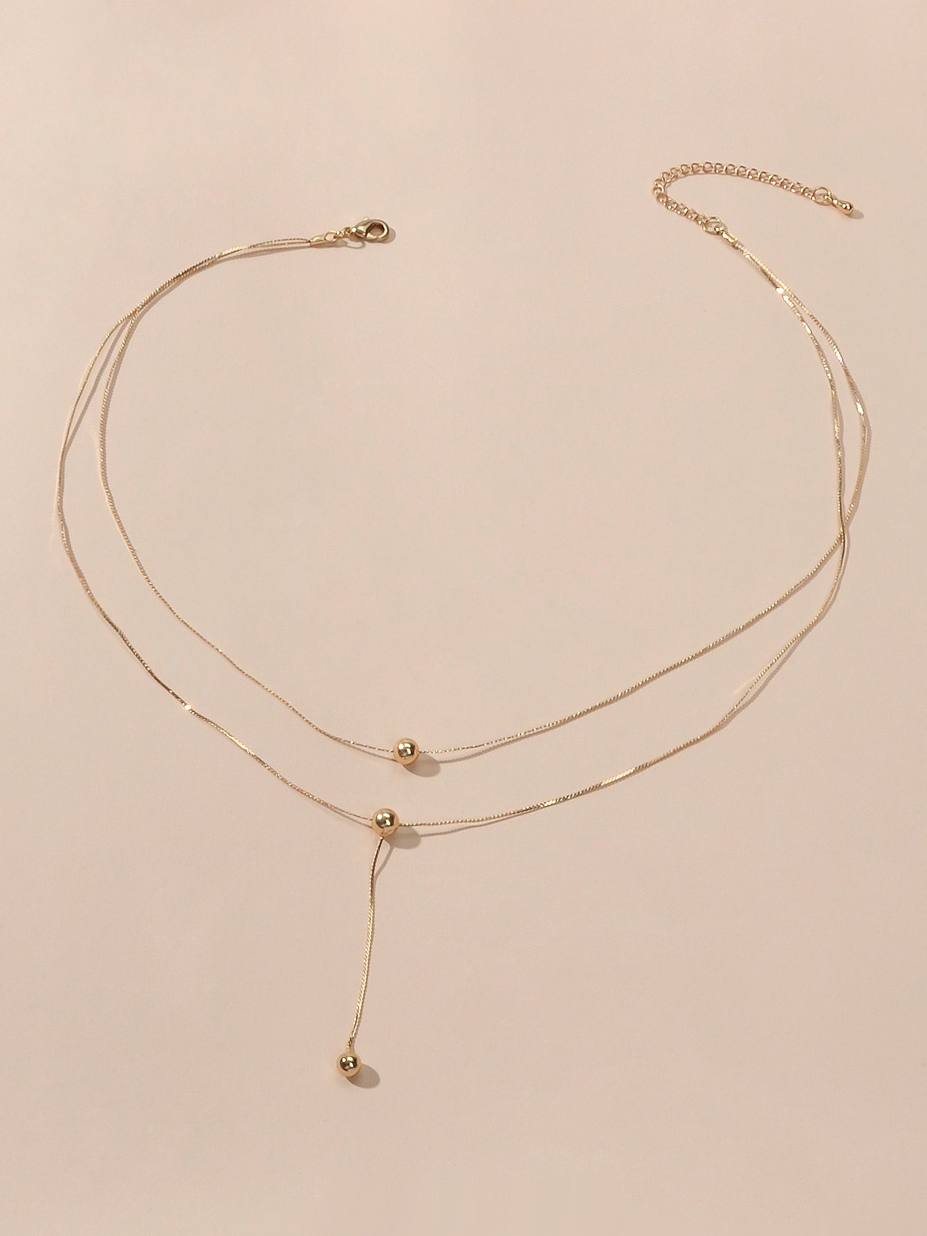 Perfect Jewellery Gold Double layer Chain Necklace Beads Charm Y Lariat Necklace-1