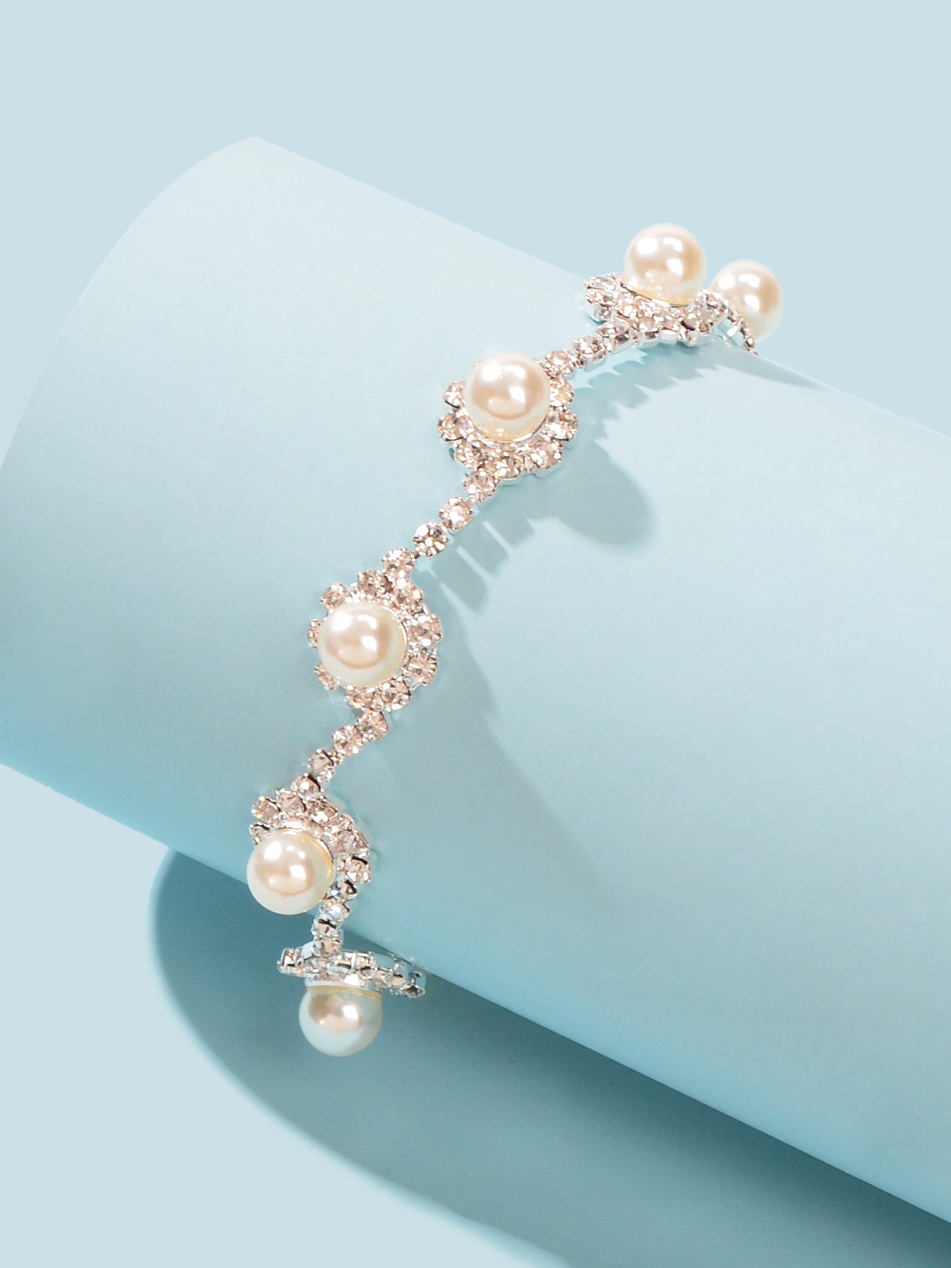 Elastic Wedding Accessory Bridesmaid Faux Pearl Rhinestone Party Beaded Bracelet-1