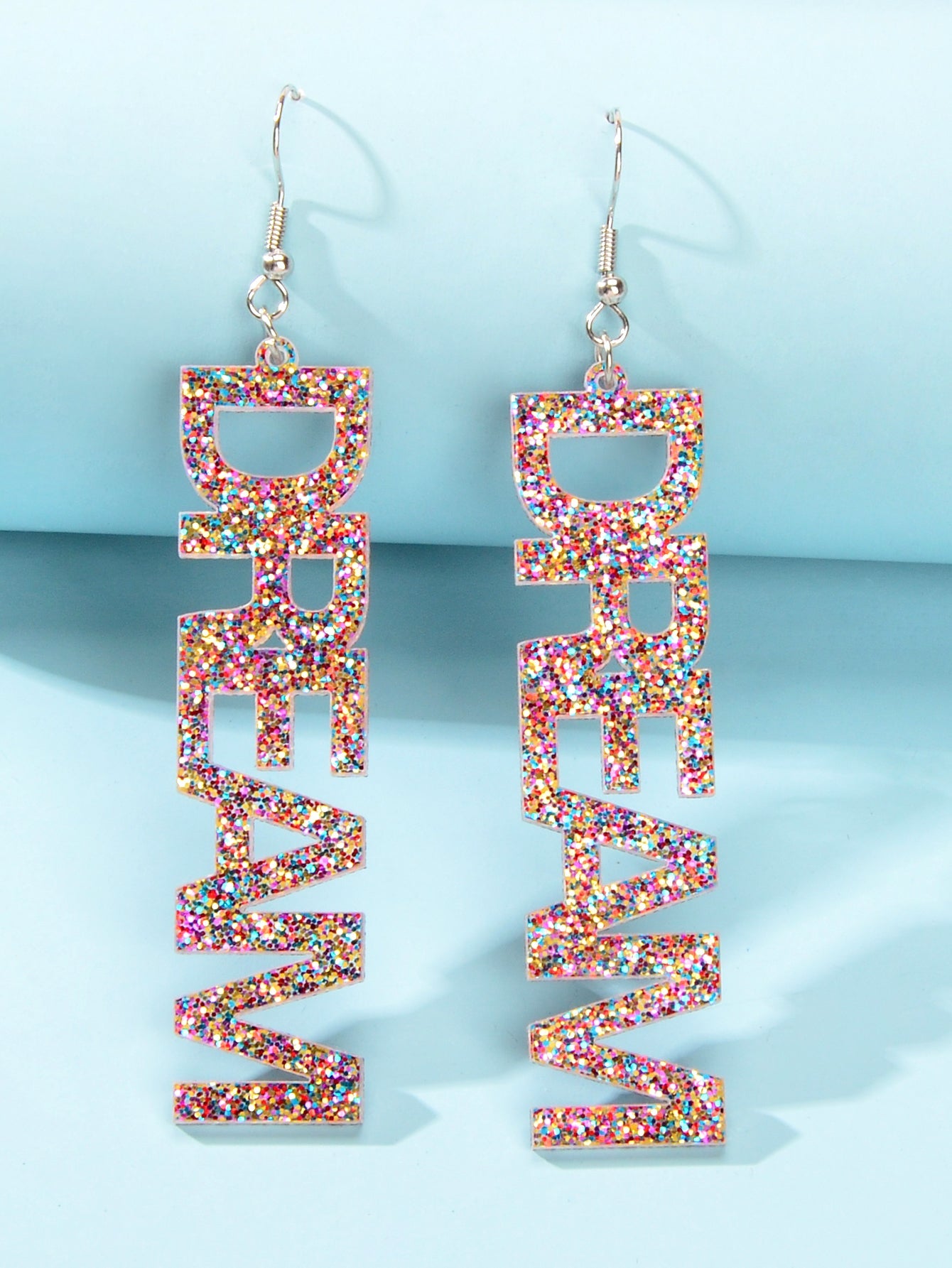 Party Jewelry Sparkling Glitter Colourful Sequins Dream Letter Drop Earrings-1
