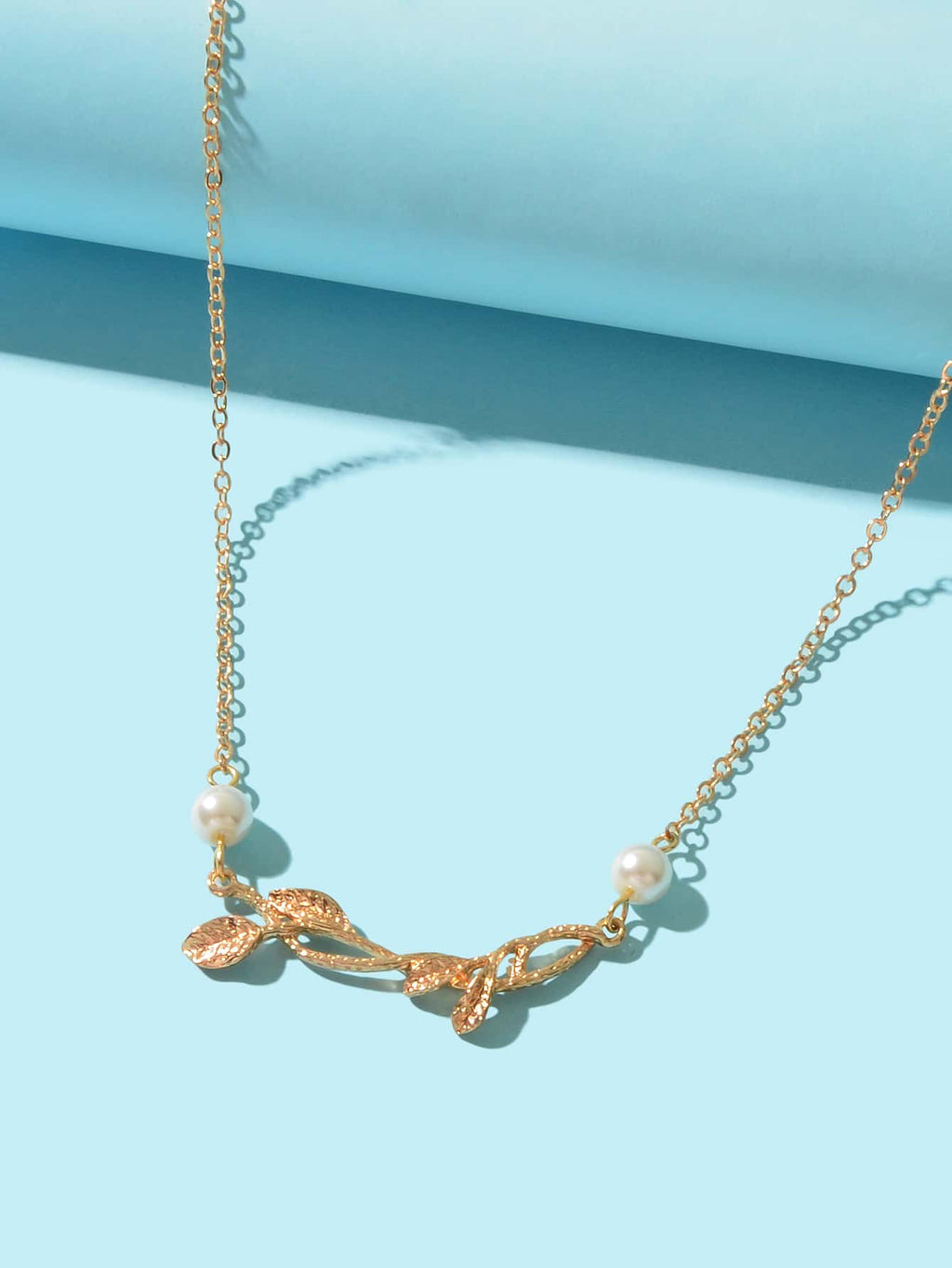 Golden Floral Elegance Long Leaf Pendant Necklace - Timeless Charm Jewellery-2